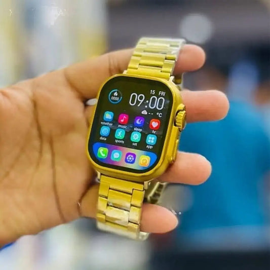 Ultra Max 49mm Bluetooth Calling Wireless Charge for Men with Golden Strap Smartwatch (Gold Strap, Free Size)