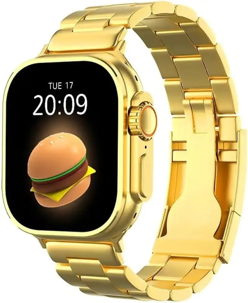 Ultra Max 49mm Bluetooth Calling Wireless Charge for Men with Golden Strap Smartwatch (Gold Strap, Free Size)