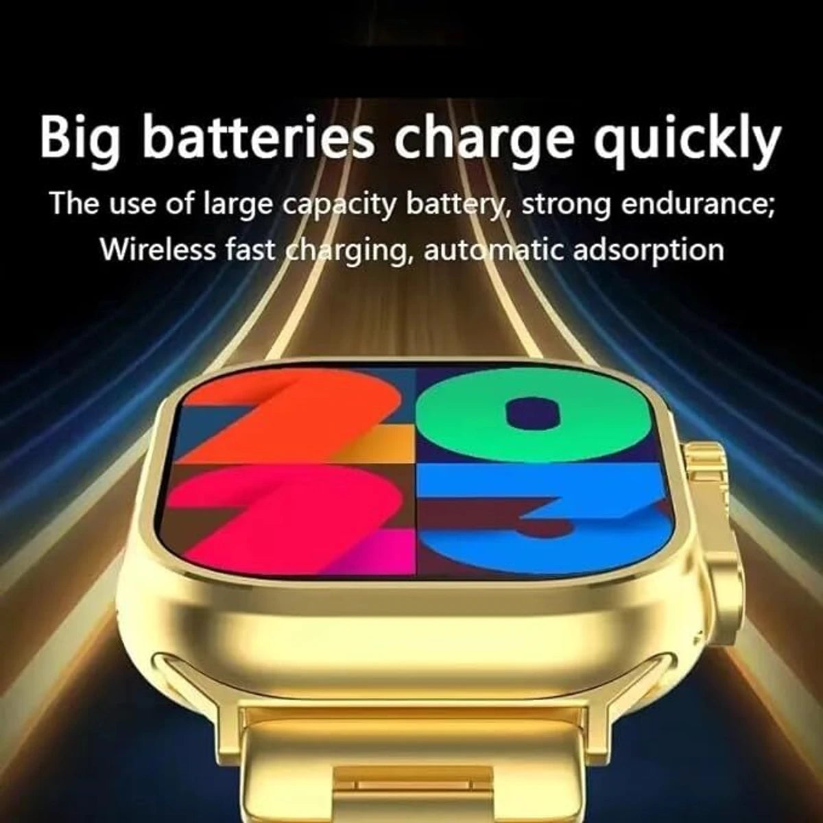 Ultra Max 49mm Bluetooth Calling Wireless Charge for Men with Golden Strap Smartwatch (Gold Strap, Free Size)