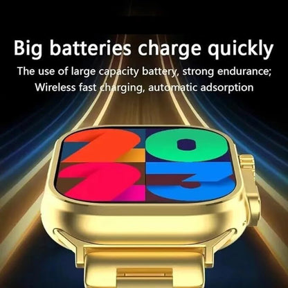 Ultra Max 49mm Bluetooth Calling Wireless Charge for Men with Golden Strap Smartwatch (Gold Strap, Free Size)