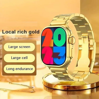 Ultra Max 49mm Bluetooth Calling Wireless Charge for Men with Golden Strap Smartwatch (Gold Strap, Free Size)